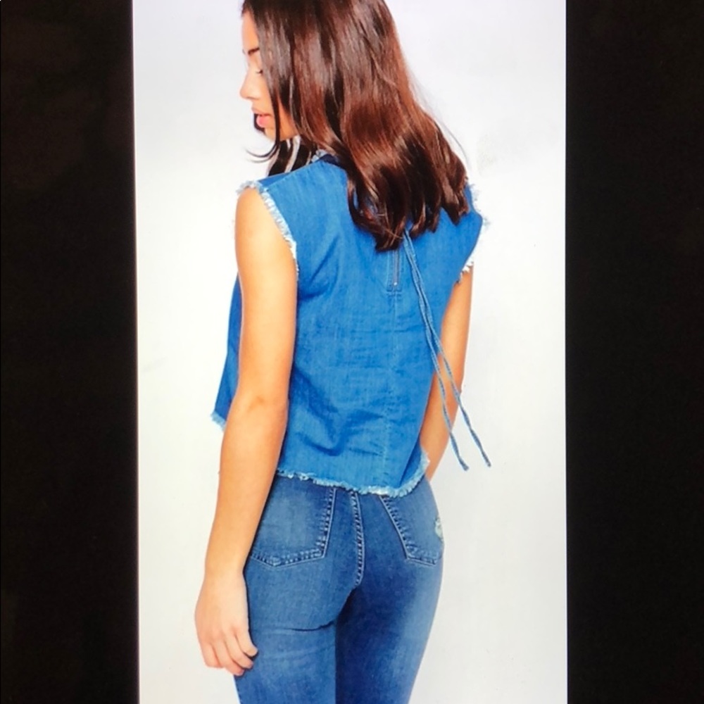 Asos Waven Blue Tini Denim Crop Top - Picture 2 of 8